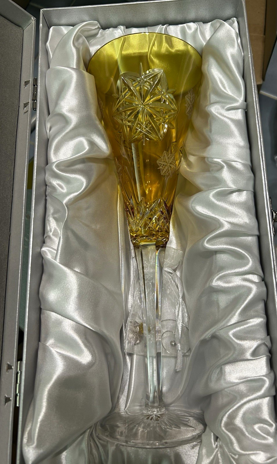 Waterford Crystal Snowflake Wishes 4th Edition Gold Champagne Flute 5 oz. 2014.