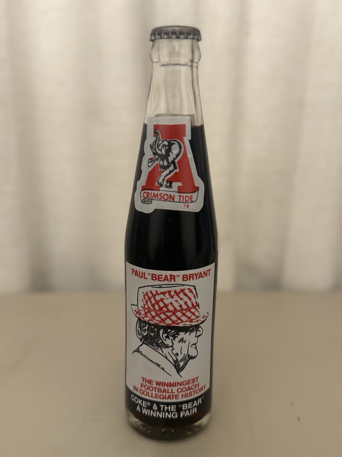 Vintage 1981 Paul Bear Bryant Alabama Crimson Tide Coca-Cola Bottle Unopened Vintage 1981 Paul Bear Bryant Alabama Crimson Tide Coca-Cola Bottle Unopened