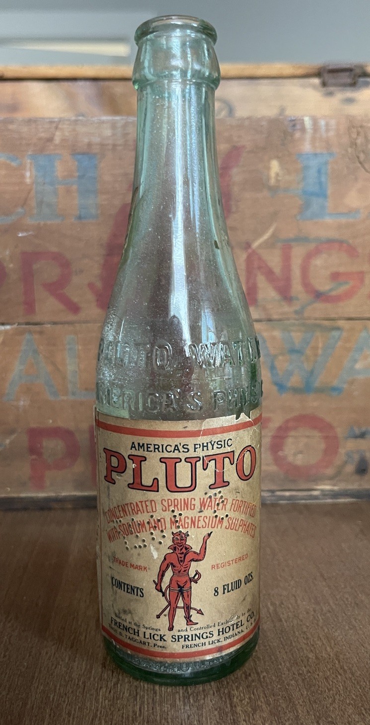 Antique Labeled Pluto Water bottle French Lick Springs Hotel Indiana