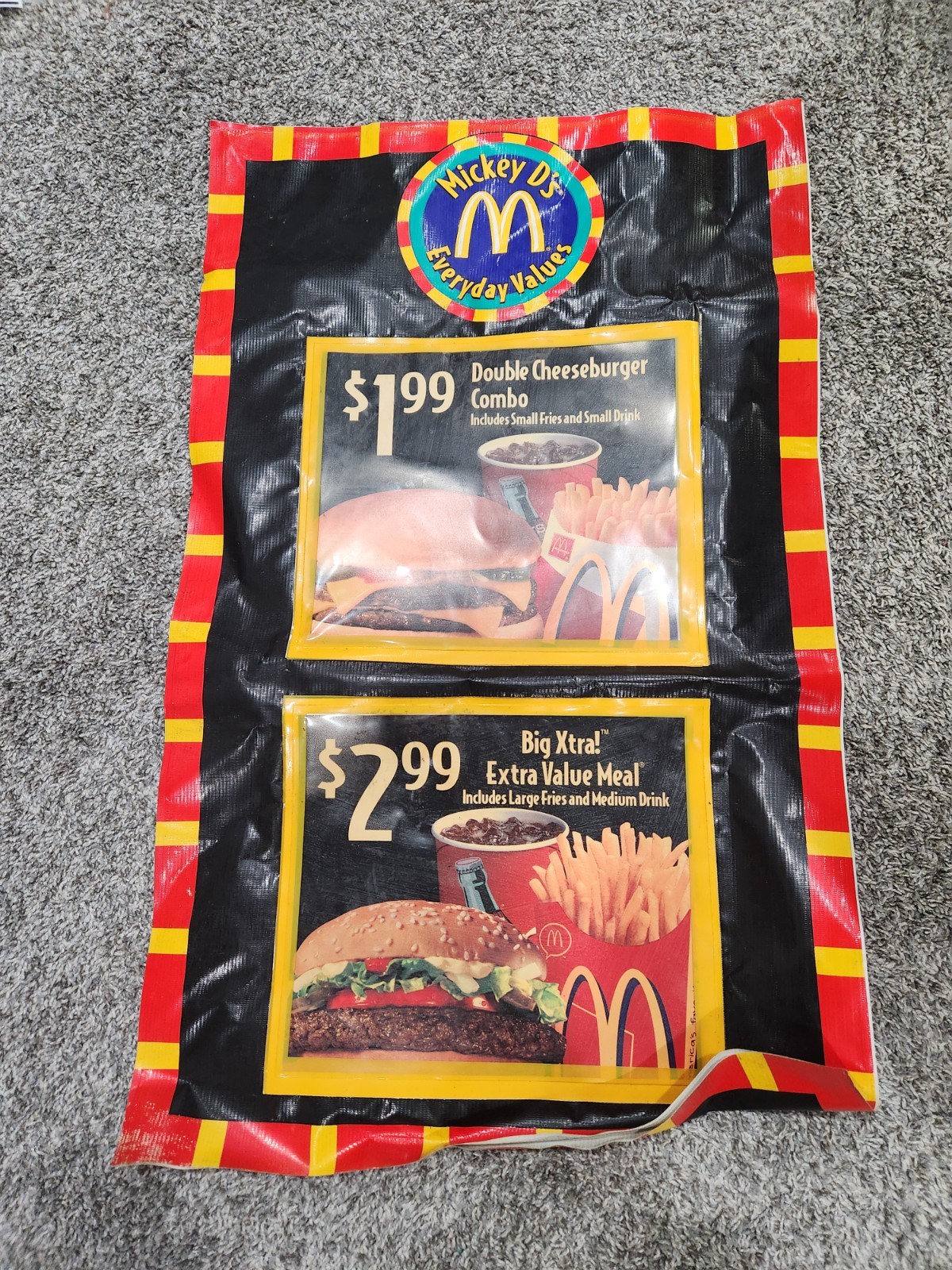Vintage 1999 McDonalds Mickey D's Everyday Values Window Advertising 21.5"x36"