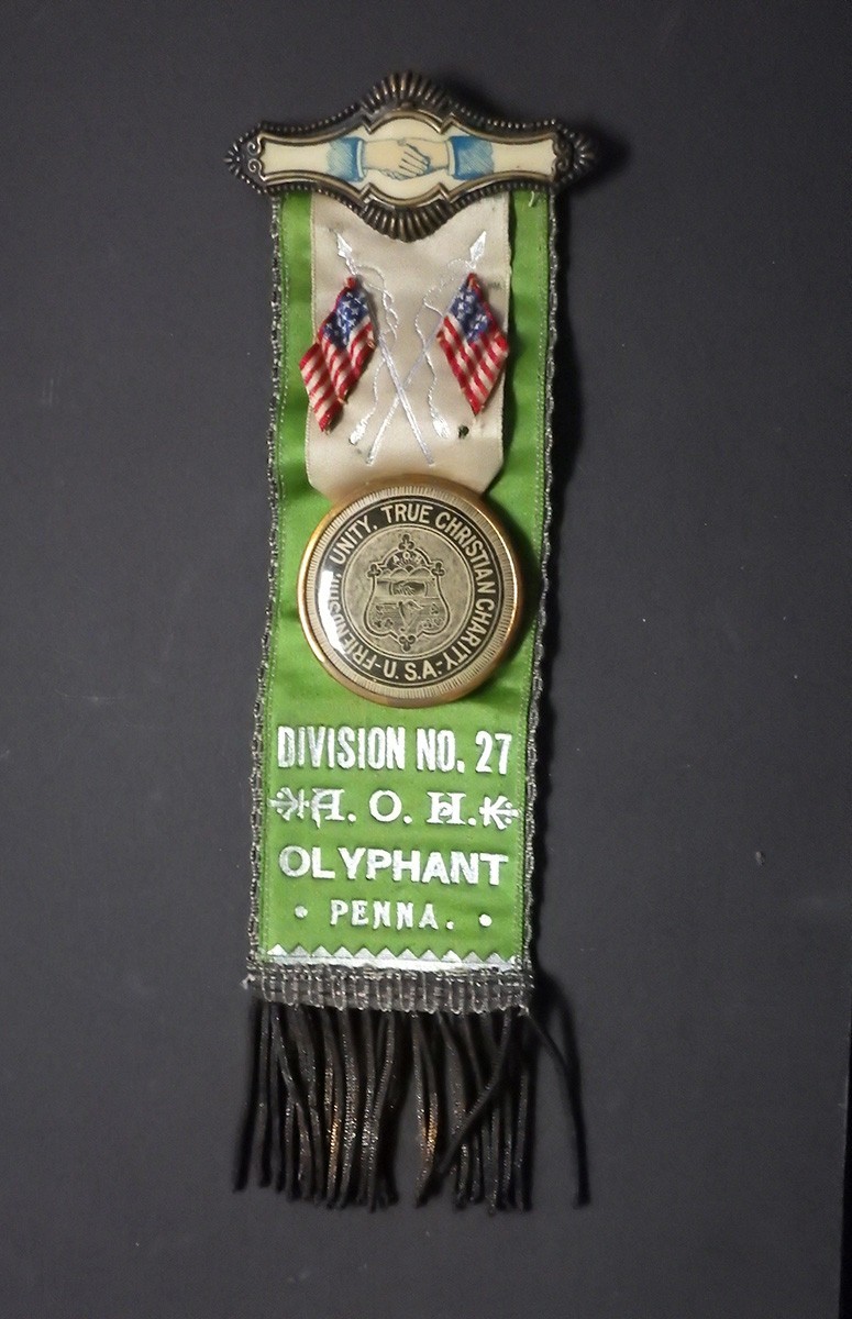 Antique RARE Double-Sided Antique A.O.H. Ribbon Badge — Lackawanna County