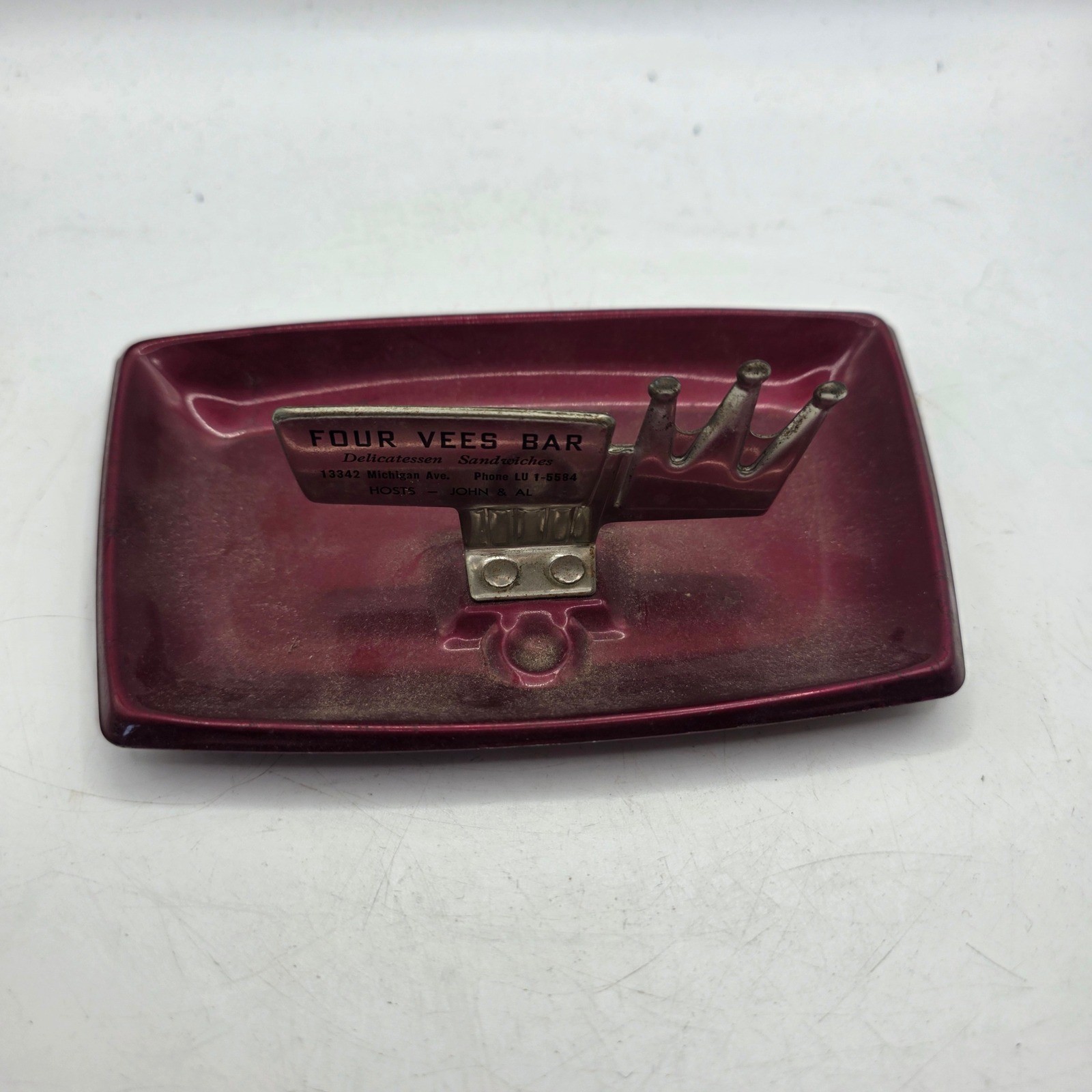 Vintage Four Vees Bar Detroit Dearborn Michigan Advertising Ashtray 13342 MI Ave Vintage Four Vees Bar Detroit Dearborn Michigan Advertising Ashtray 13342 MI Ave