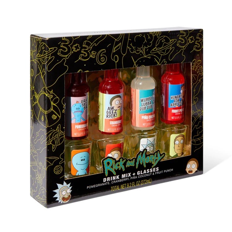 Rick and Morty drink mix and shot glasses Rick and Morty drink mix and shot glasses