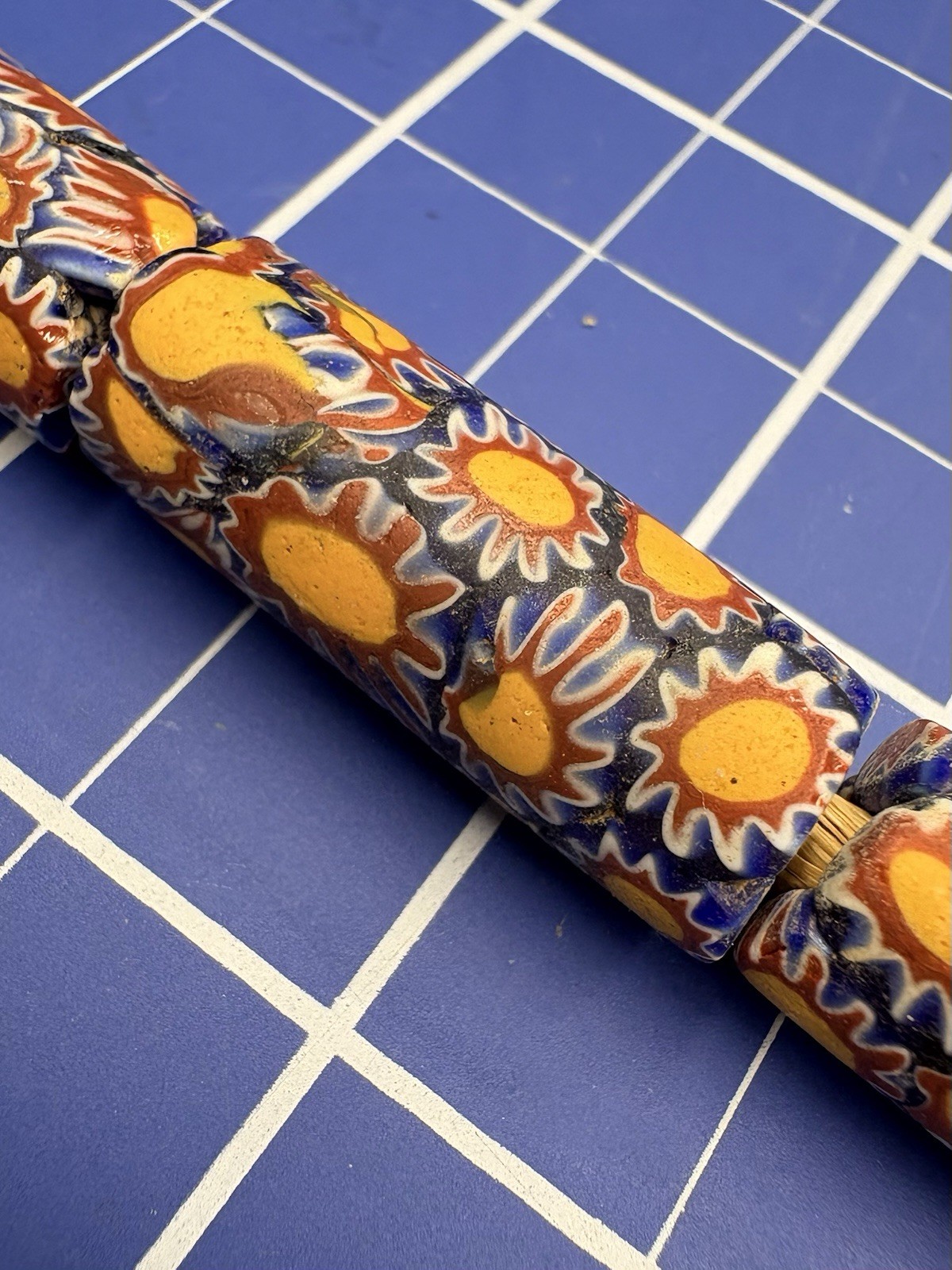 Antique Venetian Millefiori Long Tube African Trade Beads 30” Strand