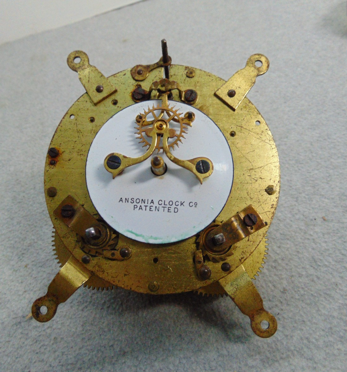 ANTIQUE ANSONIA OPEN ESCAPEMENT MANTLE SHELF CLOCK MOVEMENT PORCELAIN DISC PARTS ANTIQUE ANSONIA OPEN ESCAPEMENT MANTLE SHELF CLOCK MOVEMENT PORCELAIN DISC PARTS