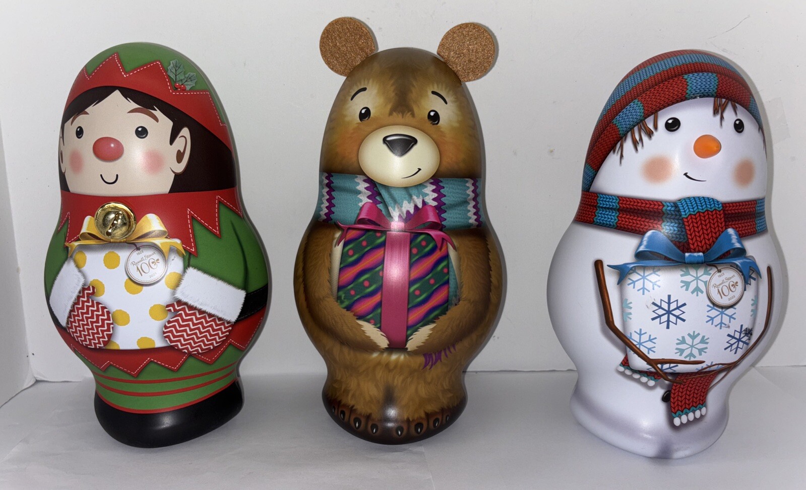 Russell Stover Christmas Holiday Candy Santa Tins Empty Snowman Bear Elf Russell Stover Christmas Holiday Candy Santa Tins Empty Snowman Bear Elf