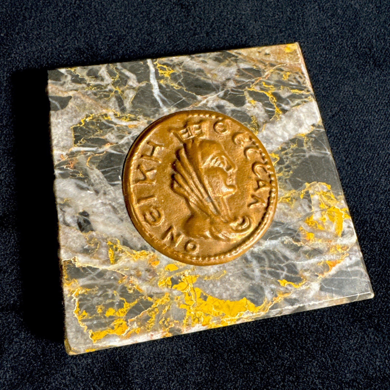 Vintage Greek Achievement “Victory” Coin Square Marble Paperweight