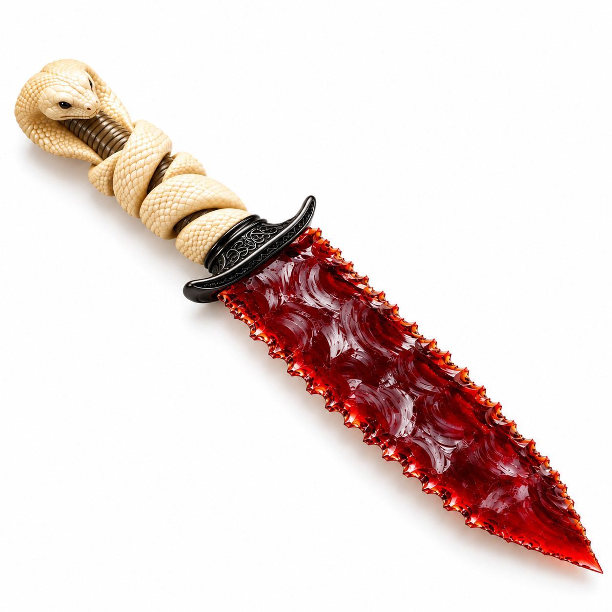 10" Red Obsidian Knife Hand-Knapped Volcanic Glass Antler Handle Dagger