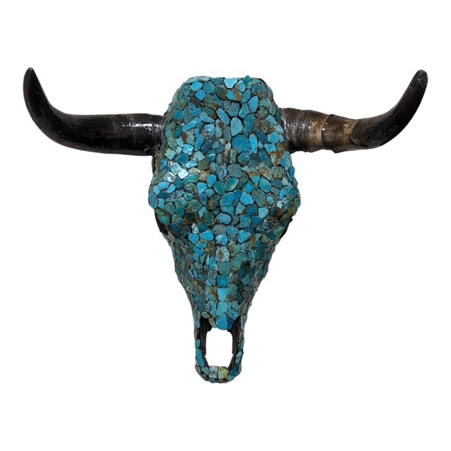 Vintage Native American Bull Skull Covered with Genuine Turquoise