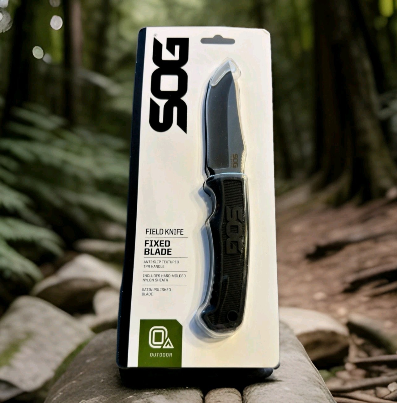 SOG Field Fixed Blade Knife 7Cr17MoV Steel Full Tang w/ Sheath Black TPR 4" SOG Field Fixed Blade Knife 7Cr17MoV Steel Full Tang w/ Sheath Black TPR 4"