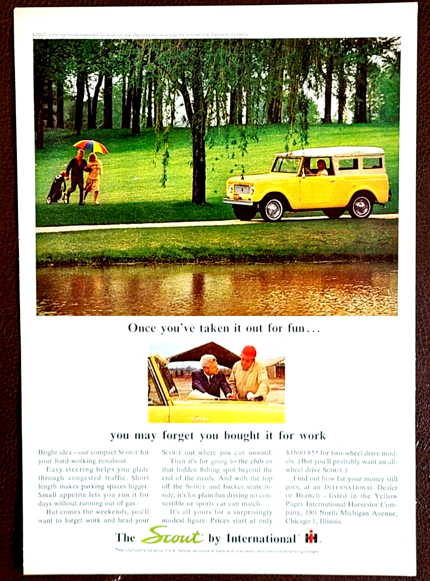 Yellow International Scout Original 1964 Vintage Print Ad
