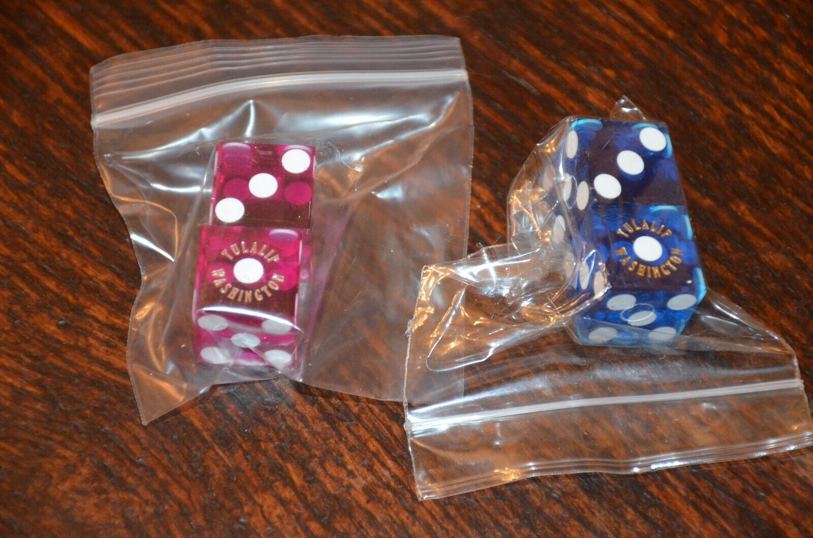 4 Tulalip Washington CASINO - BLUE & RED CRAPS TABLE DICE - Numbered PAIRS