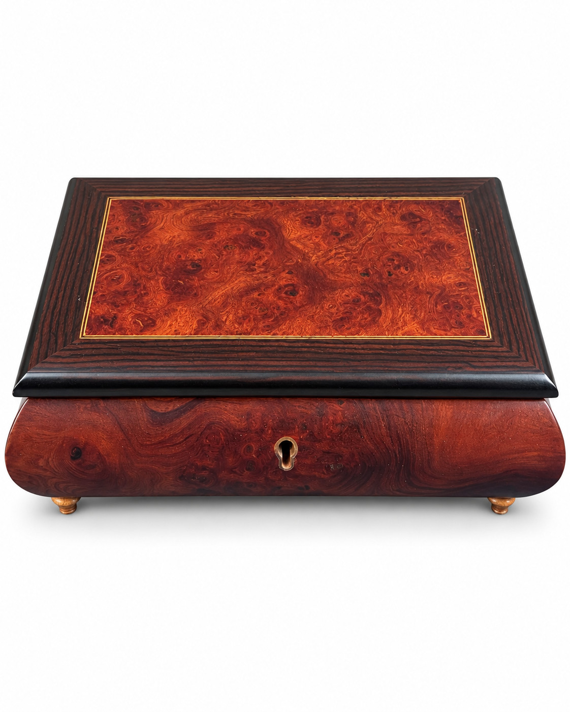 Vintage Miss Bellevue Sorrento Italy Burl Wood Music Jewelry Box Key Working