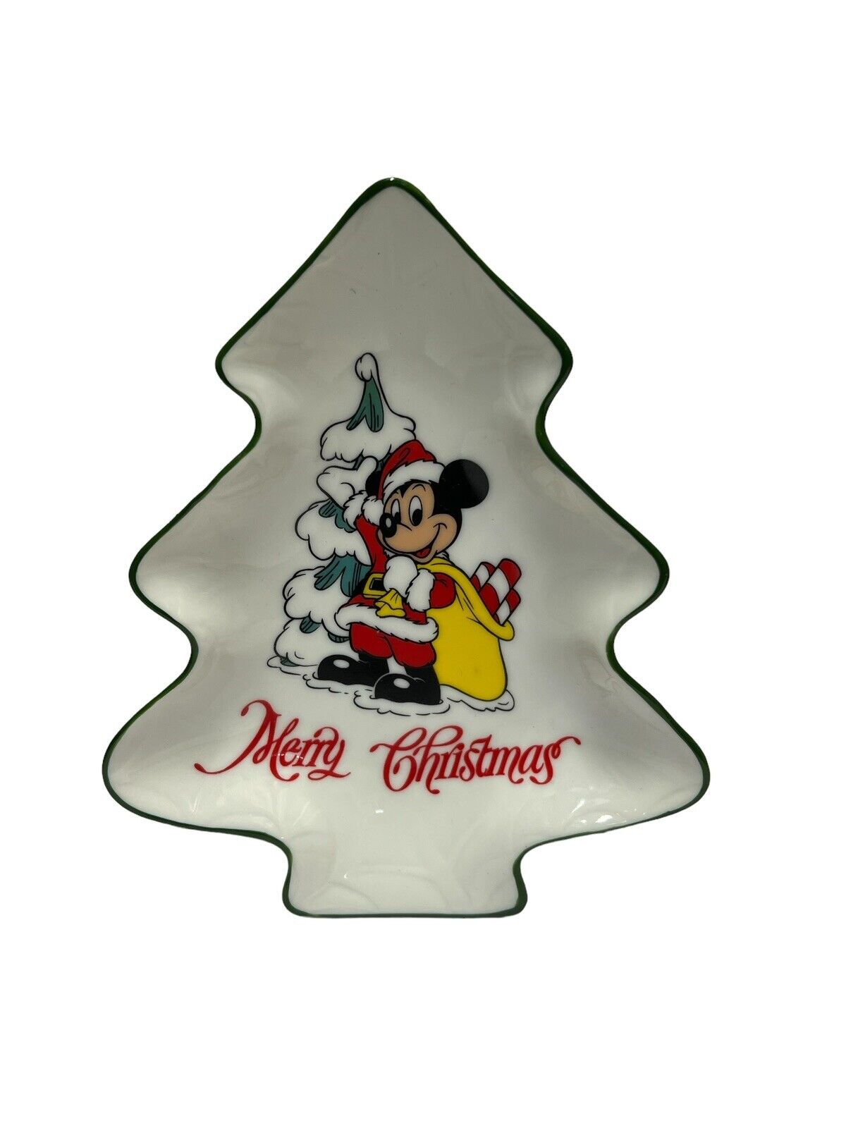 Merry Christmas Mickey Mouse Candy Dish Christmas Tree Shape Vintage Japan 6\
