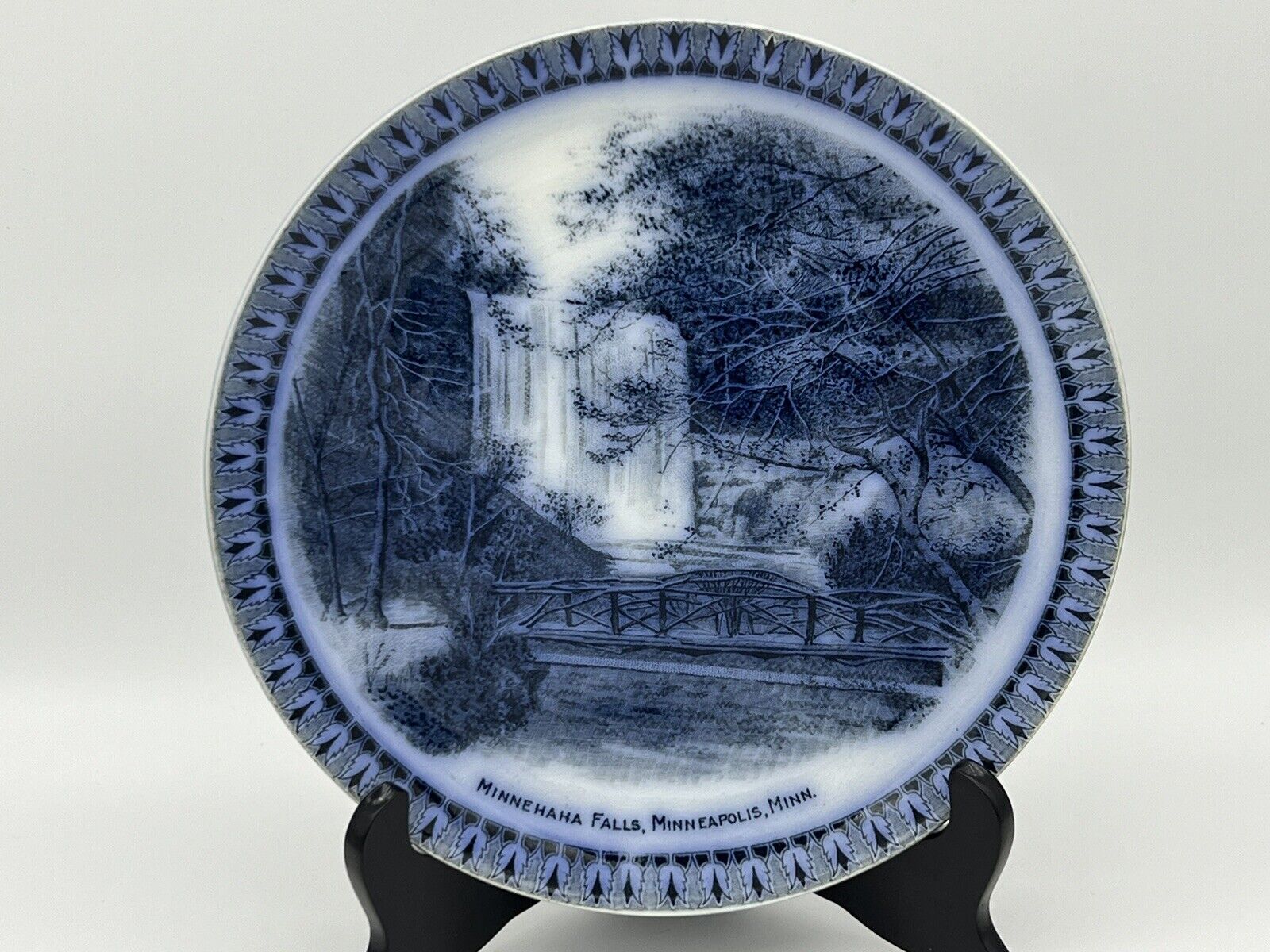 Rare Antique Frank Beardmore & Co. Minnehaha Falls, MN Flow Blue 7.5” Plate