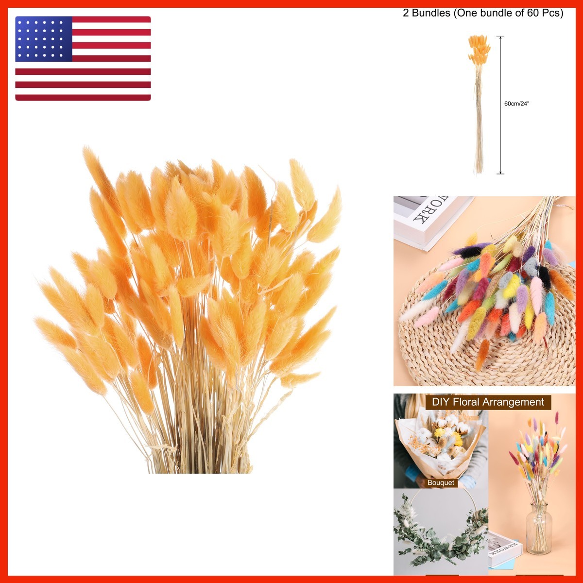 MECCANIXITY 120pcs Rabbit Bunny Tails Dried Flowers 24" Mini Pampas Grass Light
