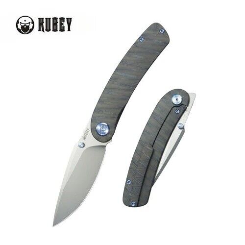 Kubey Momentum Folding Knife Flame Titanium Handle M390 Plain Edge KB386C