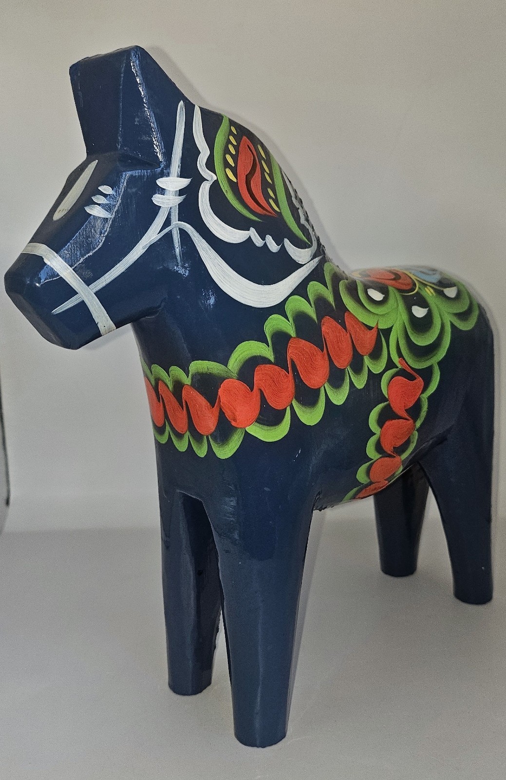 Vtg Lg FolkArt Dala Horse Nils Olsson Sweden Blue Navy Wood 10" Label DALAHÄSTAR Vtg Lg FolkArt Dala Horse Nils Olsson Sweden Blue Navy Wood 10" Label DALAHÄSTAR