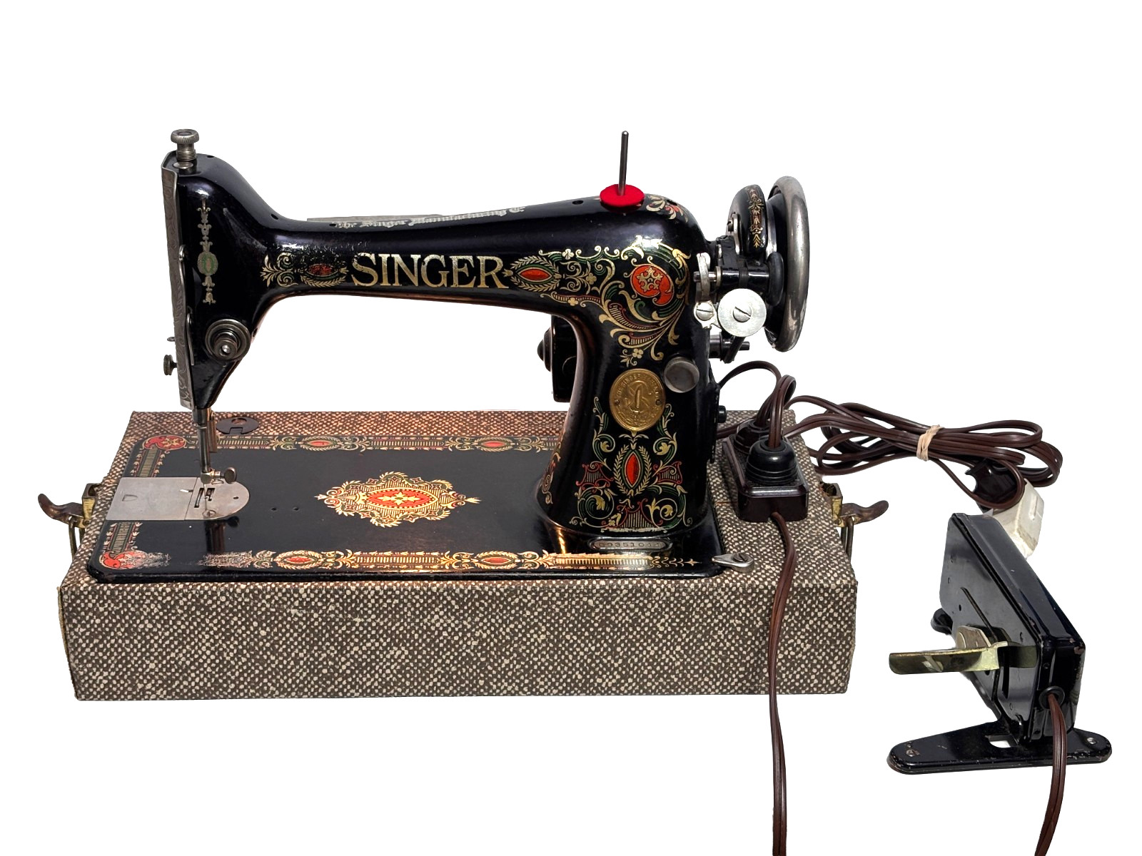 Antique Singer Model 66 Sewing Machine G9351044 Electric Motor Case Red Eye