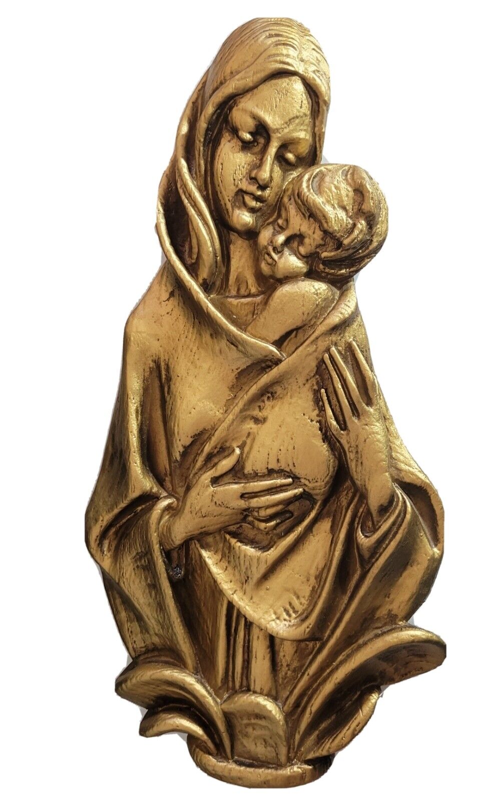 Vintage Madonna And Child Antique Gold Wall Plaque 
