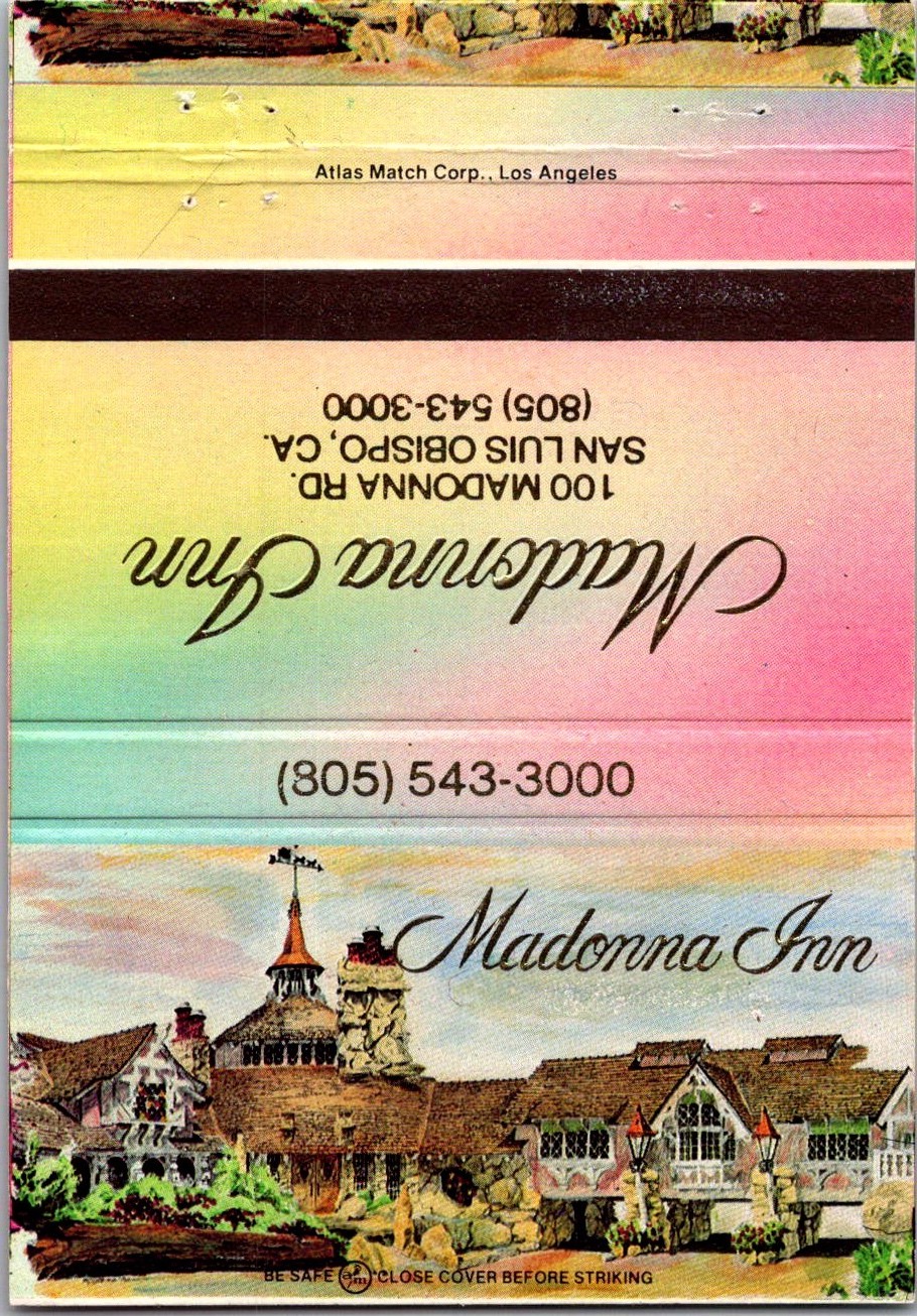 Madonna Inn San Luis Obispo CA 100 Madonna Rd Vintage Lg Matchbook Cover 4ML2-8 Madonna Inn San Luis Obispo CA 100 Madonna Rd Vintage Lg Matchbook Cover 4ML2-8