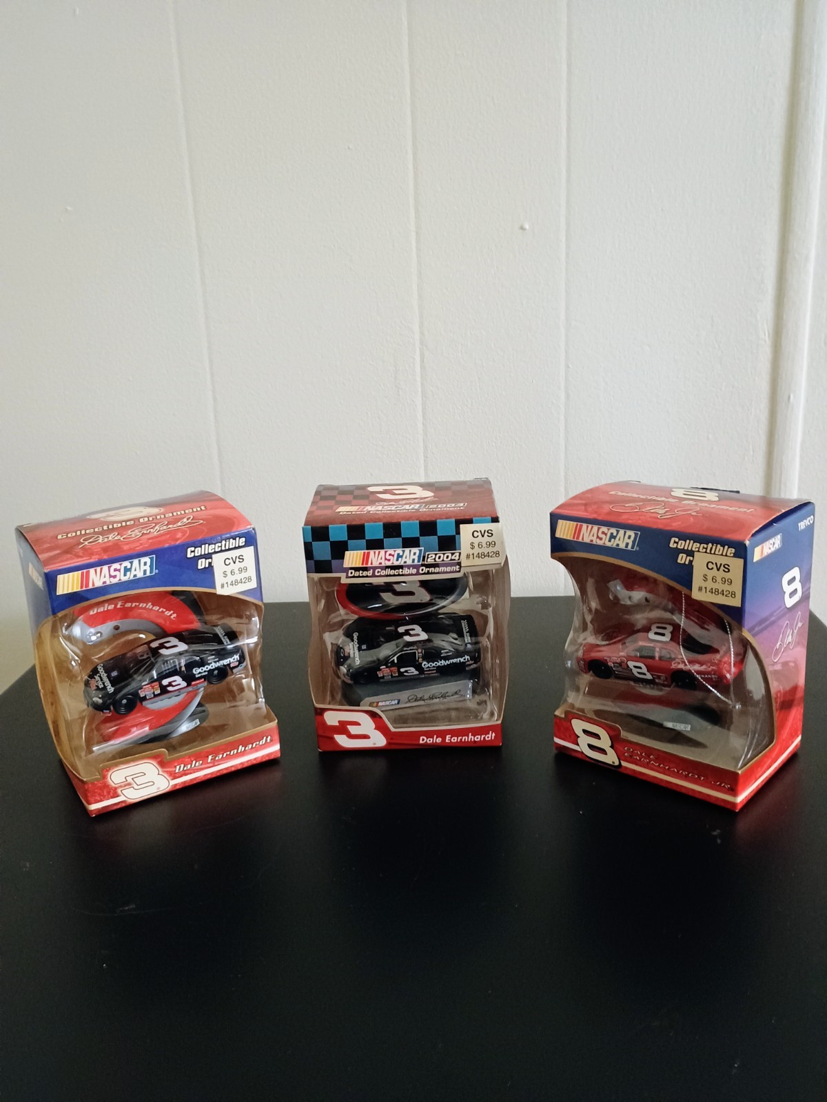 TREVCO DALE EARNHARDT #3 DALE EARNHARDT JR #8 ORNAMENTS LOT OF 3 GOOD CONDITION TREVCO DALE EARNHARDT #3 DALE EARNHARDT JR #8 ORNAMENTS LOT OF 3 GOOD CONDITION