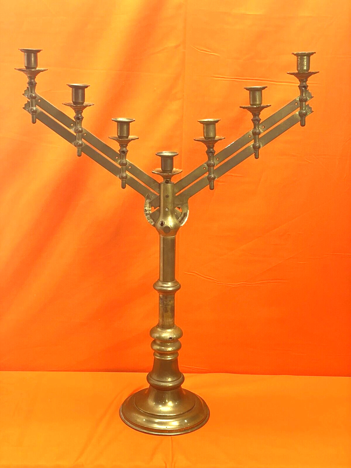 Antique Pat. 1883 Adjustable Arm Jewish Menorah Church Alter Candle Holder - 7.1