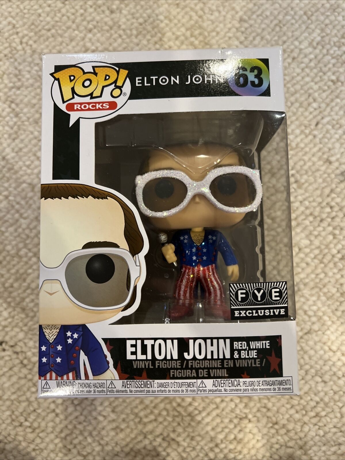 FUNKO POP Rocks #63 Elton John Red White & Blue Glitter FYE EXCLUSIVE VAULTED