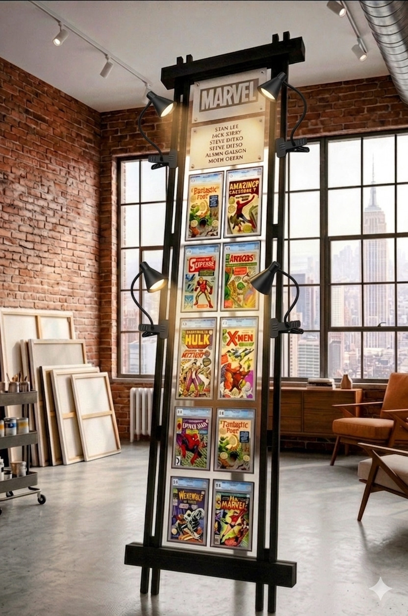 Comic Book Easel Display Stand — Wall Mount or Freestanding 7'H × 19"W × 1.5"D