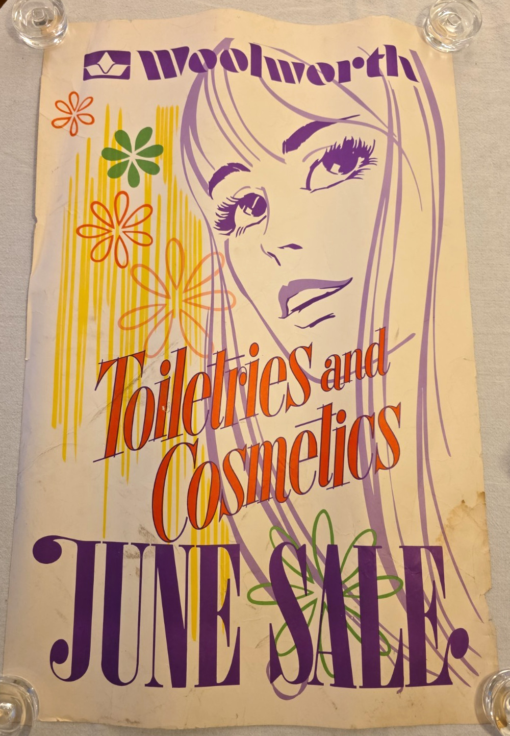C.1970 Woolworth Toiletries Cosmetics June Sale Pop Art Store Poster Vintage C.1970 Woolworth Toiletries Cosmetics June Sale Pop Art Store Poster Vintage