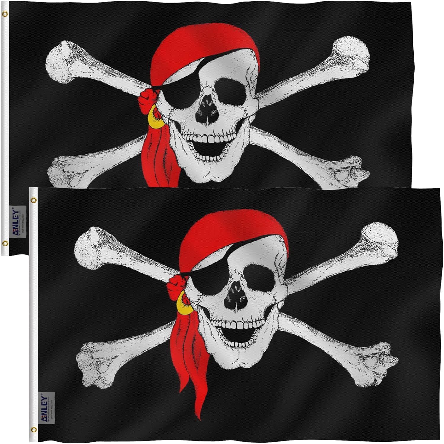 Anley 2 Pack 3x5 Ft Jolly Roger Pirate Flag Red Bandana Skull Banner Polyester Anley 2 Pack 3x5 Ft Jolly Roger Pirate Flag Red Bandana Skull Banner Polyester