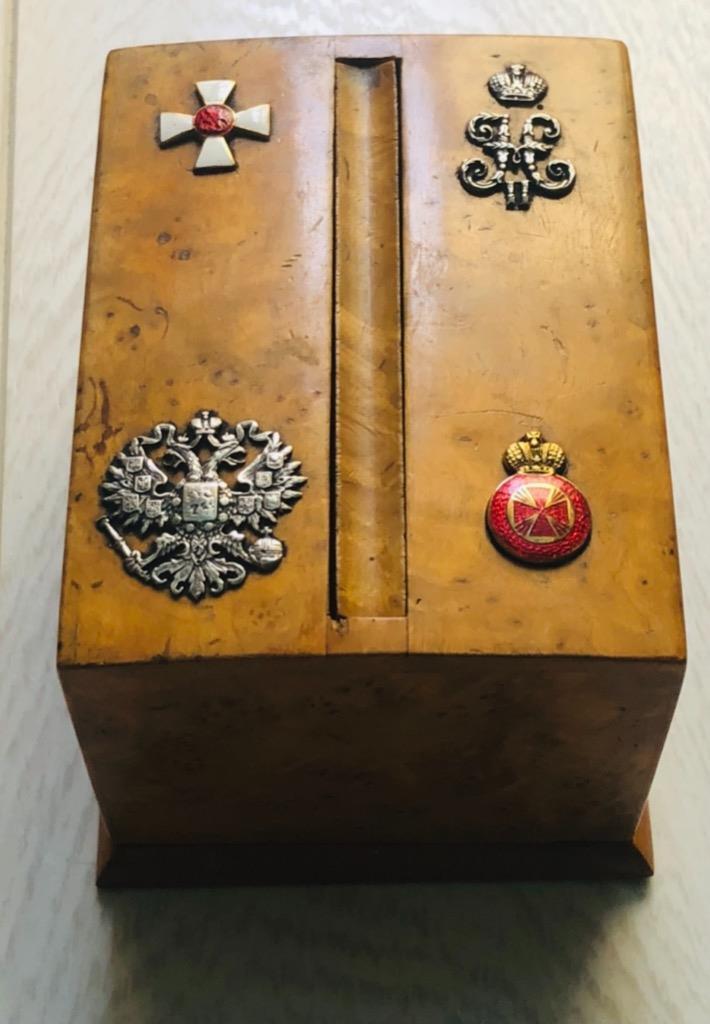 Imperial Tsar's Era Faberge Award Jewelled Cigar Chest Holder  Birch Wood
