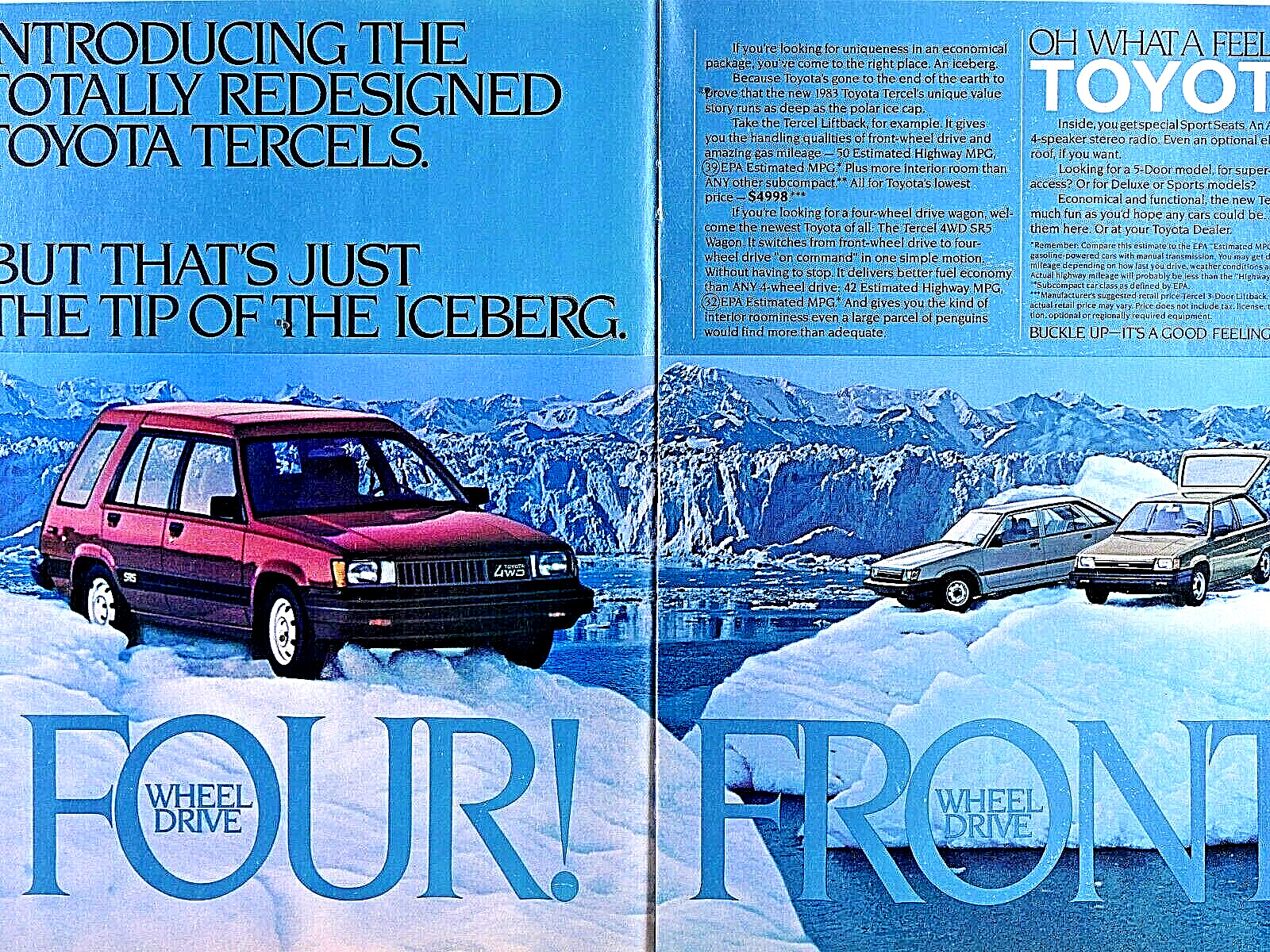 1983 Toyota Tercel 4wd Wagon Vintage 4 Wheel & Front Original Print Ad 2 Page