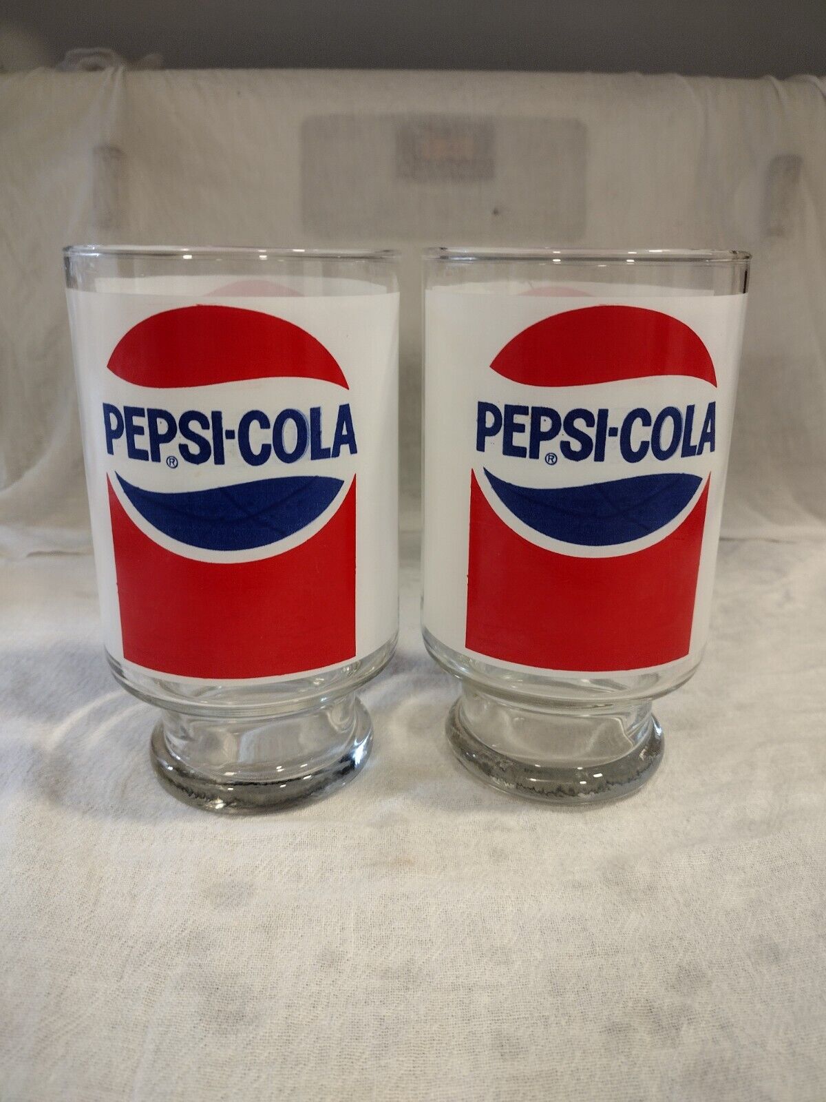 Pepsi-Cola Large Footed 32oz Drinking Tumbler Glass Jumbo Retro Vintage x2