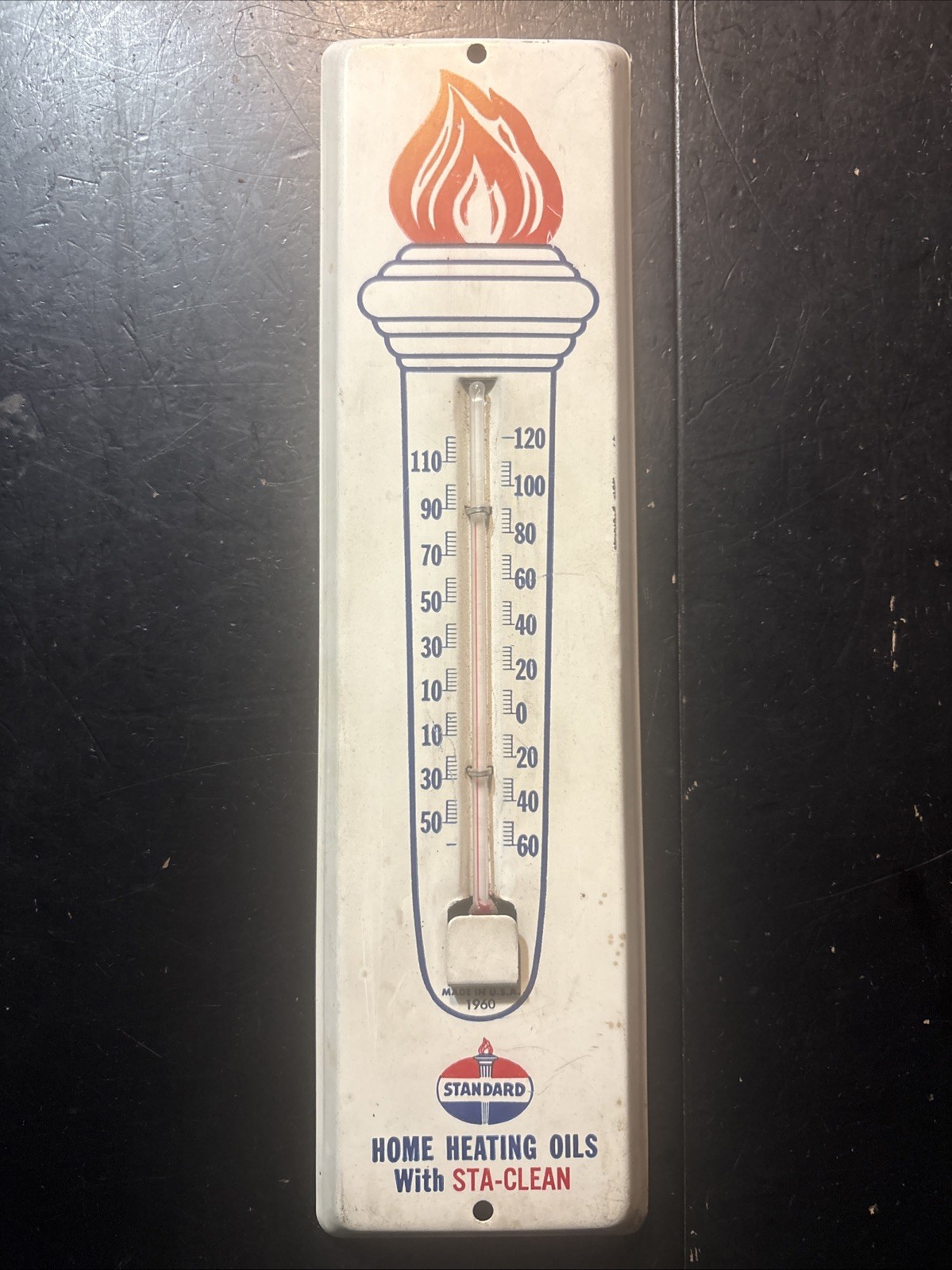 Original 1960 Standard Oil Vintage Promotional Metal Wall Thermometer 