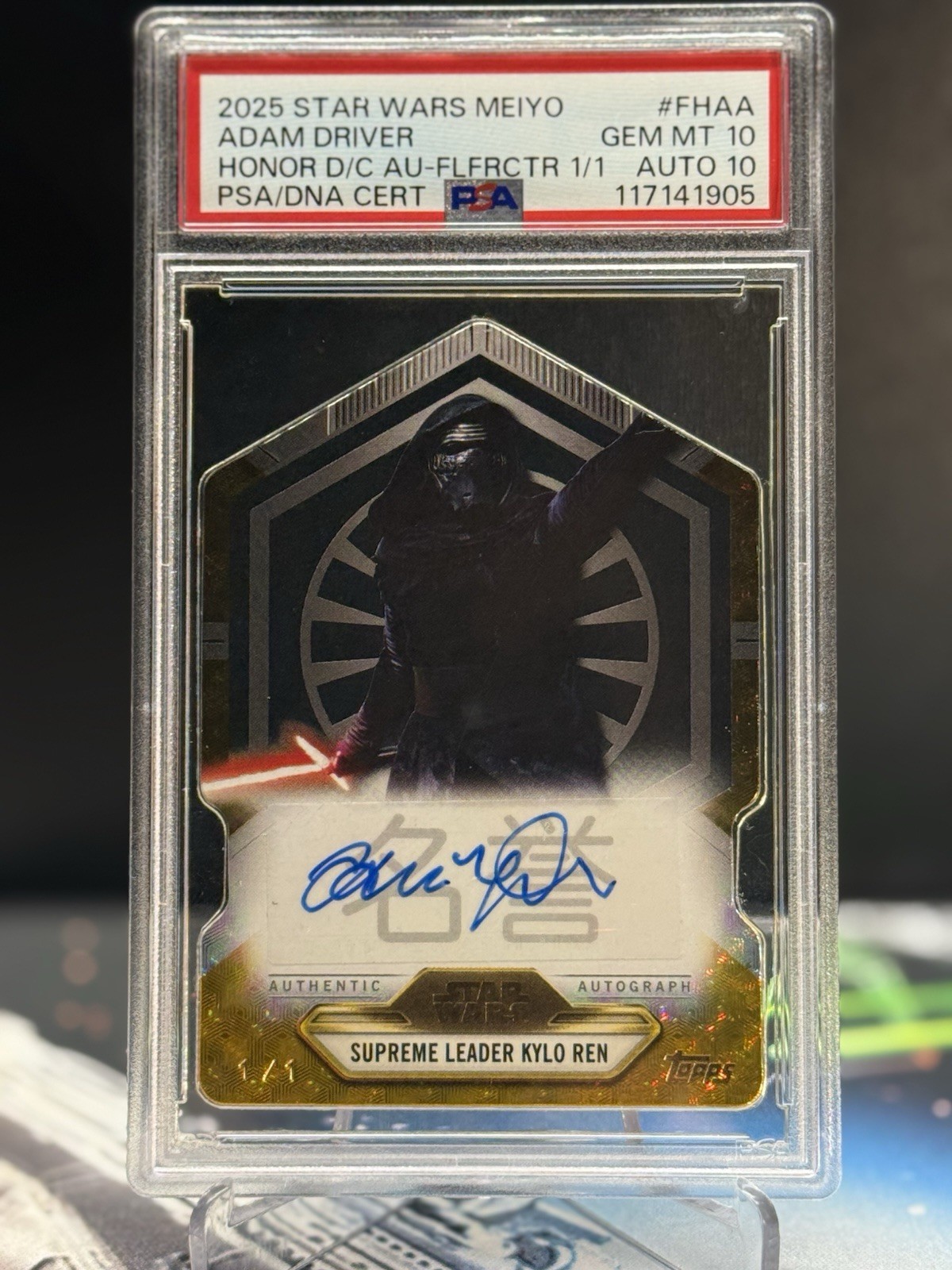 Topps 2025 Star Wars Meiyo Honor Adam Driver Kylo Ren Auto 1/1 PSA 10 Auto 10