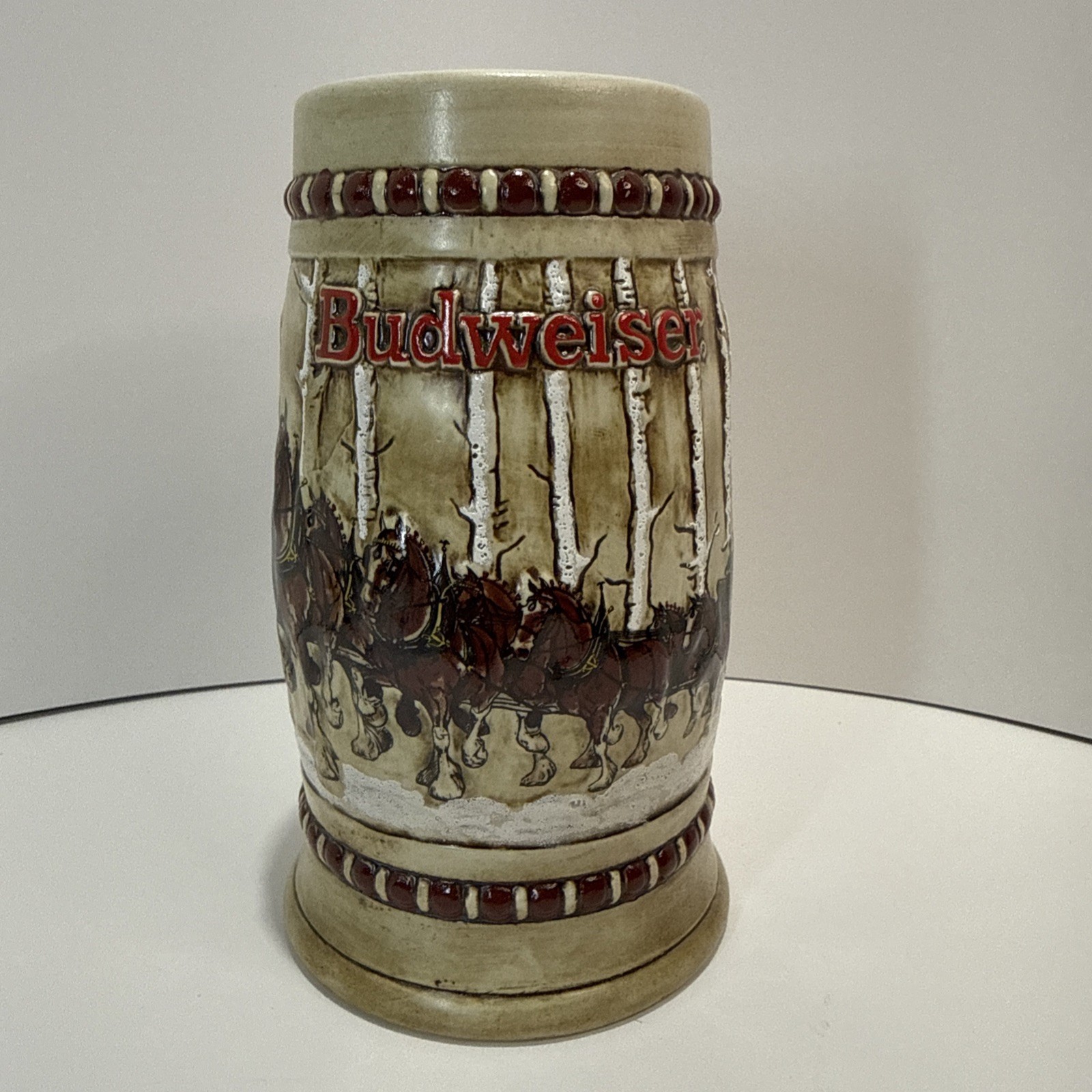 Vintage 1981 Budweiser Beer Stein Ceramarte “Snowy Woodlands” Clydesdale Horses Vintage 1981 Budweiser Beer Stein Ceramarte “Snowy Woodlands” Clydesdale Horses