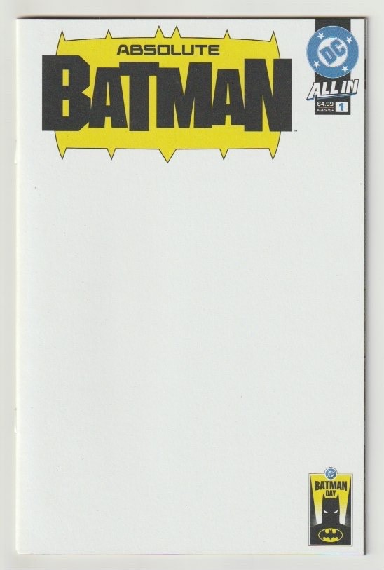 DC Absolute Batman #1 (2025) Batman Day Blank Sketch Cover Variant NM+ DC Absolute Batman #1 (2025) Batman Day Blank Sketch Cover Variant NM+