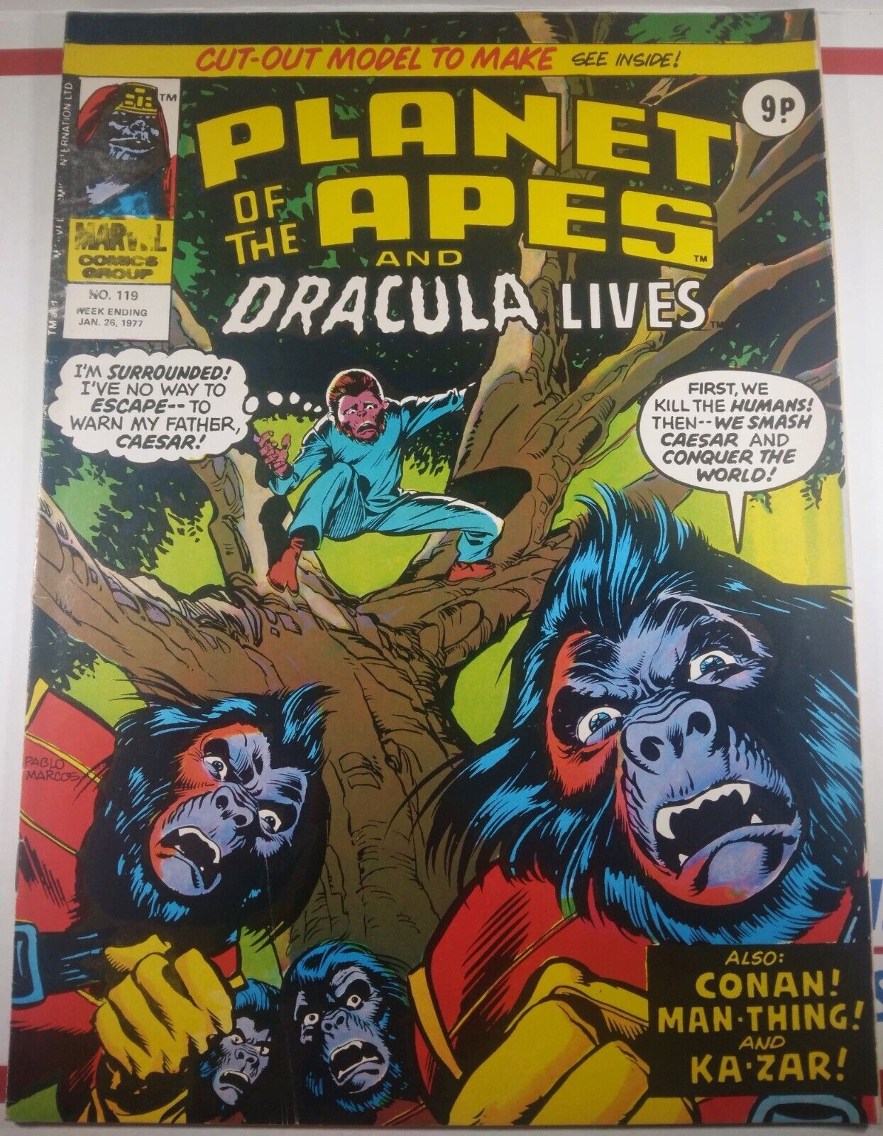 💥 PLANET OF THE APES AND DRACULA LIVES #119 MARVEL UK 1977 CONAN MAN-THING FN-
