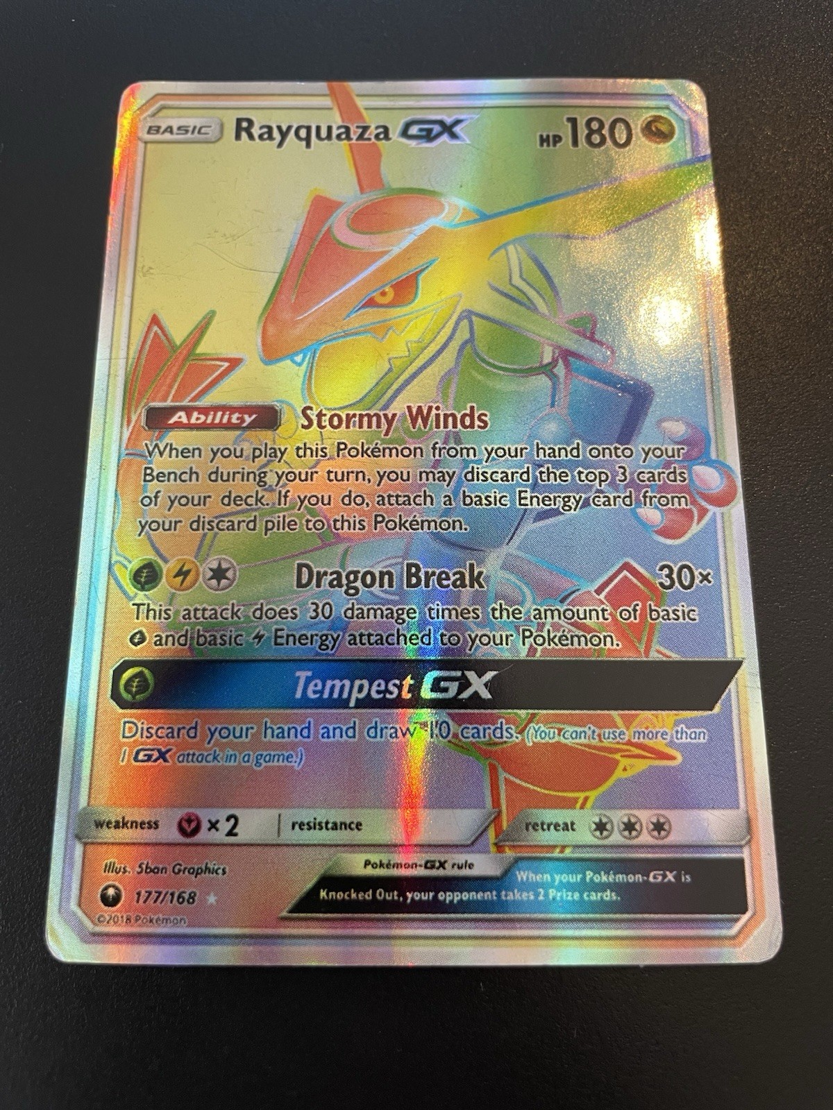 Rayquaza GX 177/168 Rainbow Rare Holo SM Celestial Storm English 2018 HP180