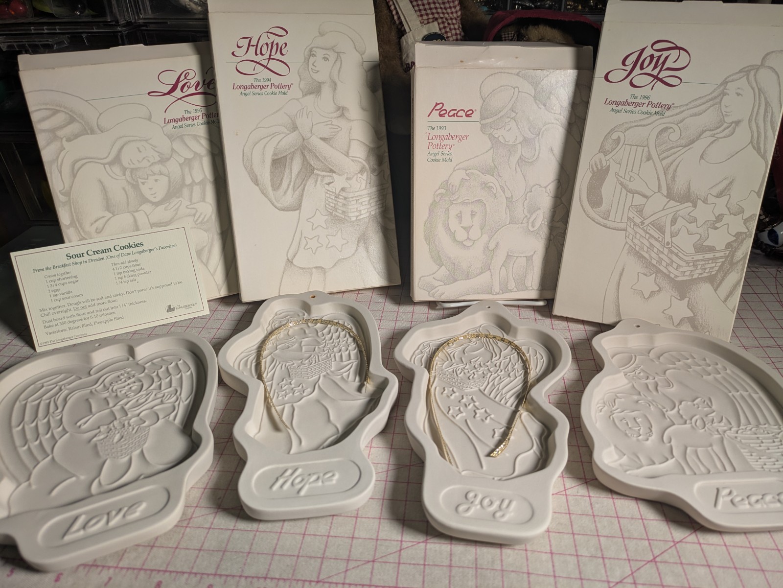 Vtg 90s (4) NEW Longaberger Christmas Cookie Molds Angel Series Love Peace Hope Vtg 90s (4) NEW Longaberger Christmas Cookie Molds Angel Series Love Peace Hope