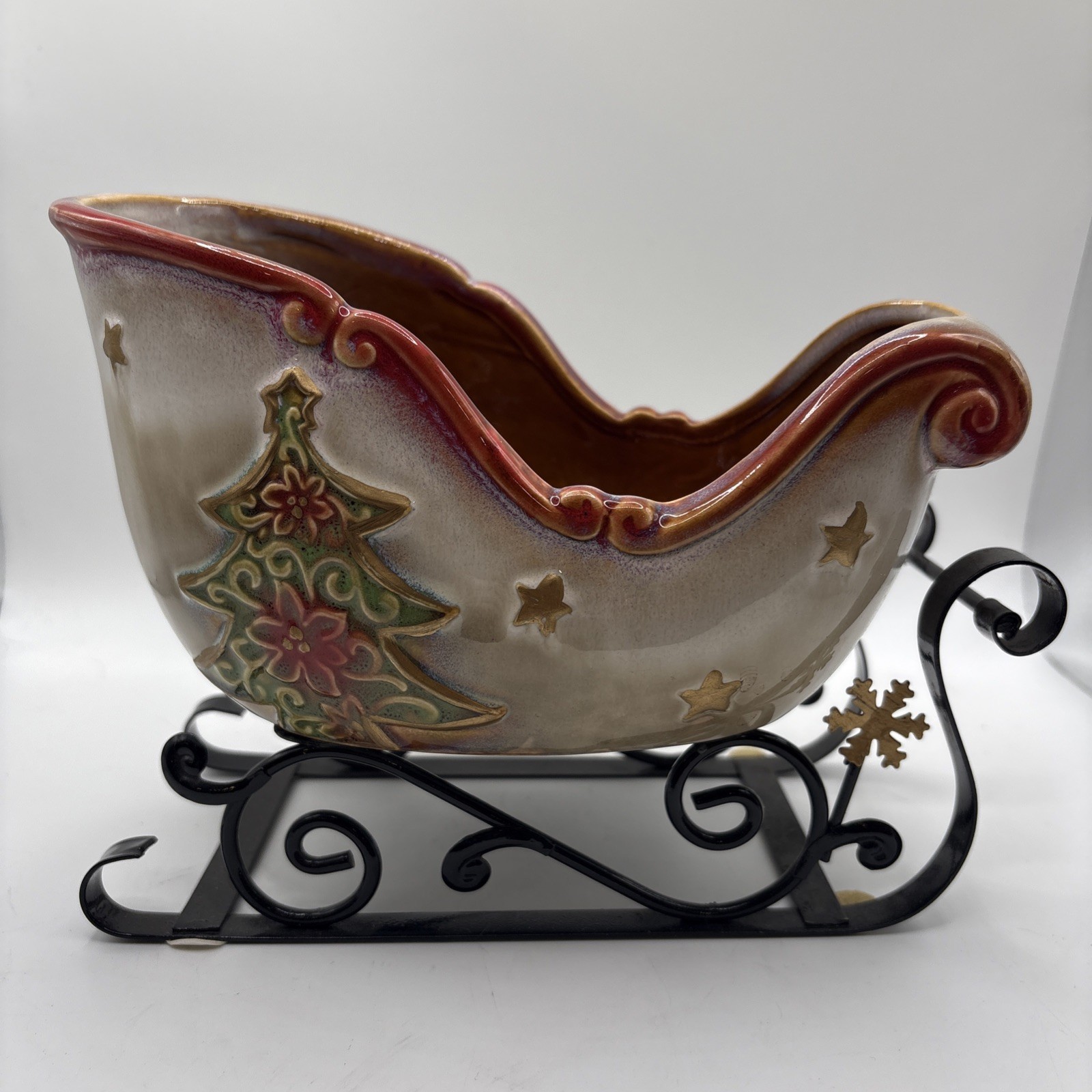 Vintage Ceramic Christmas Sleigh Candle Holder With Metal Base 6Hx8L Vintage Ceramic Christmas Sleigh Candle Holder With Metal Base 6Hx8L
