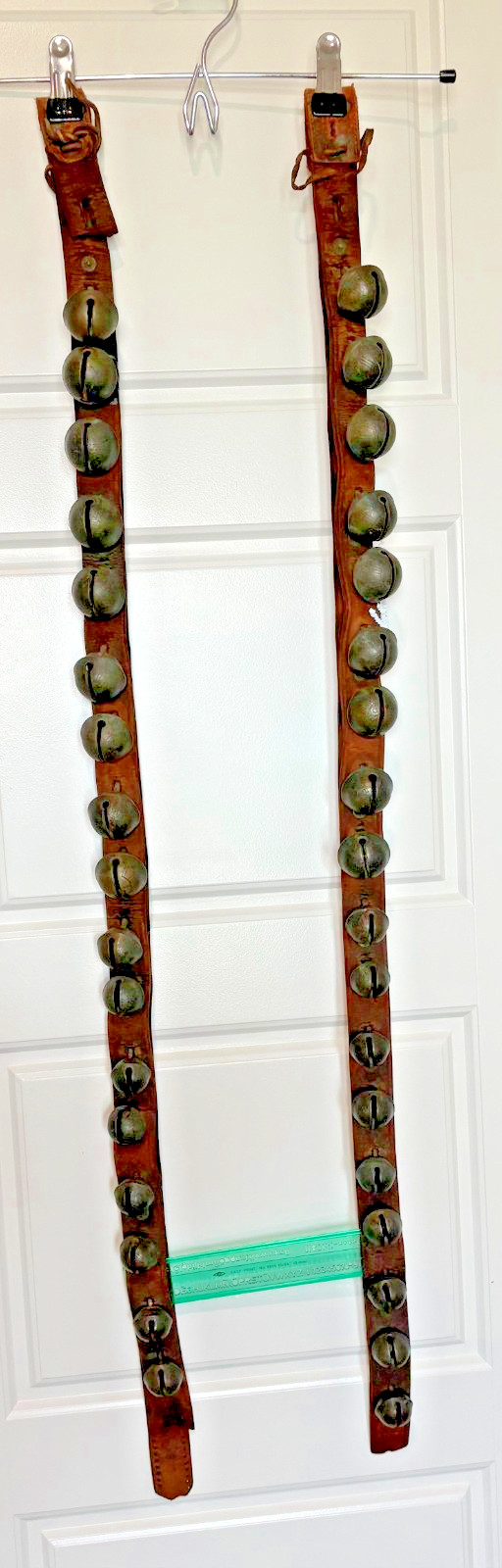 Antique 1800s Graduated Bronze Petal Sleigh Bells (1-4) 35 Set Original Leather