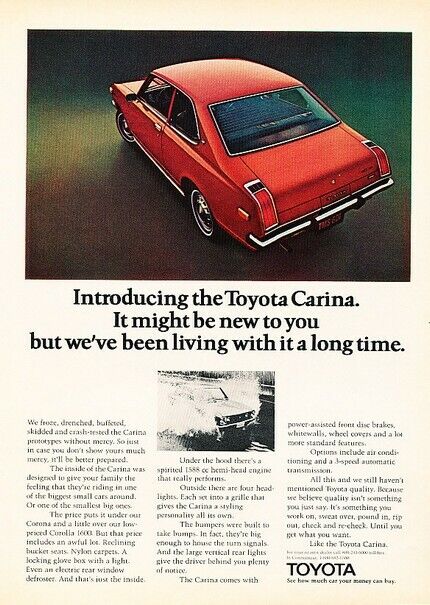 1972 Toyota Carina Original Advertisement Print Art Car Ad Y11