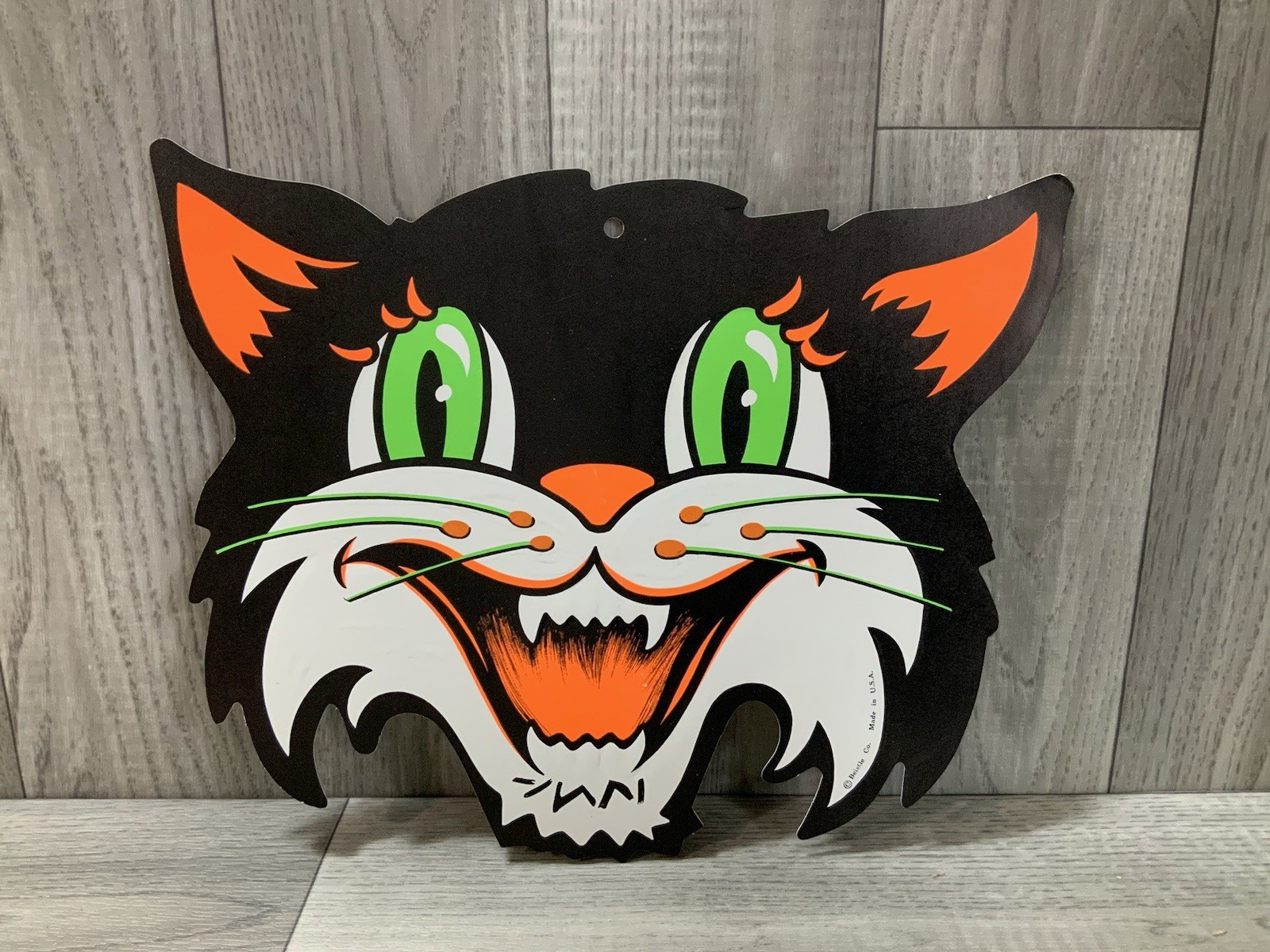 Vintage Halloween Beistle Large Embossed Black Cat Whiskers Die Cut