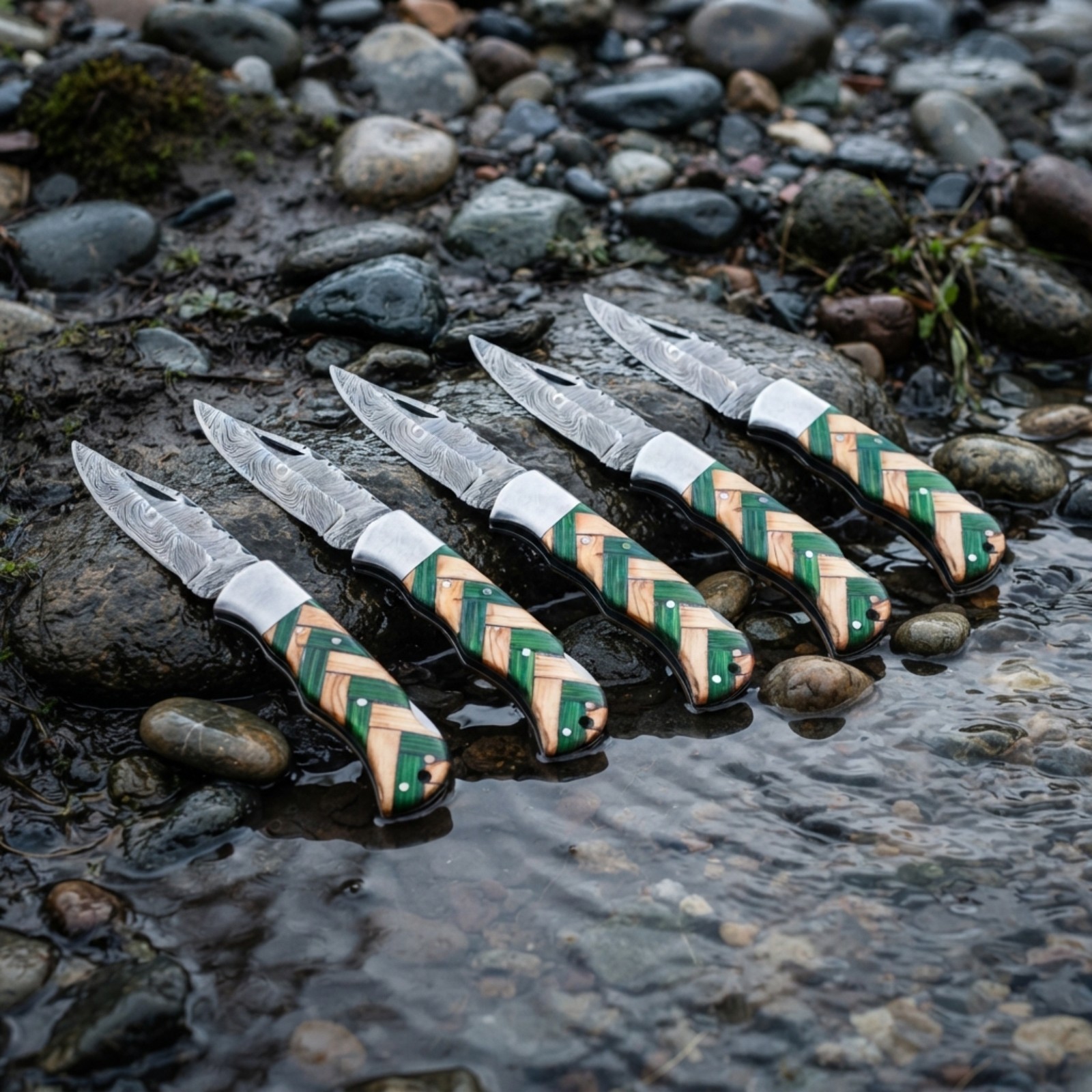 SET OF 15 PCS, HAND FORGED DAMASCUS STEEL POCKET KNIVES CAMPING KNIFE EDC SET OF 15 PCS, HAND FORGED DAMASCUS STEEL POCKET KNIVES CAMPING KNIFE EDC