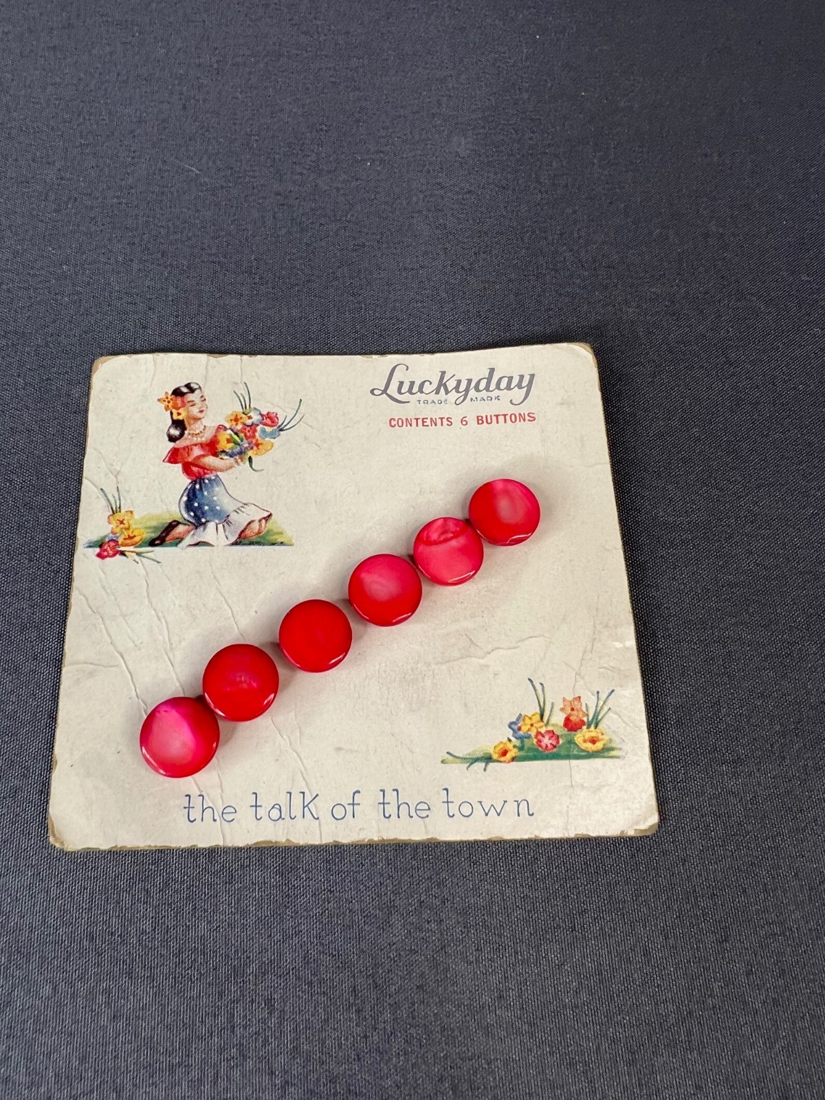 Vintage 1940s Luckyday Red Buttons 3/8" Card of 6 Collectible Sewing Vintage 1940s Luckyday Red Buttons 3/8" Card of 6 Collectible Sewing