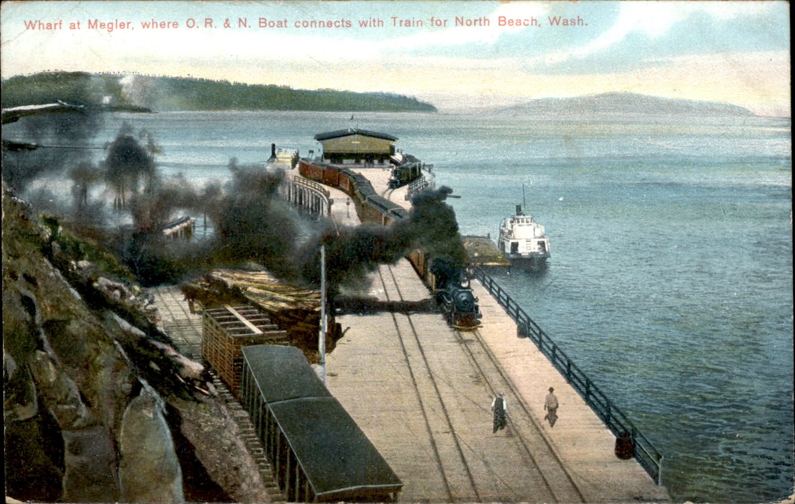 Megler Washington WA OR&N Boat RR Train c1910 Vintage Postcard Megler Washington WA OR&N Boat RR Train c1910 Vintage Postcard