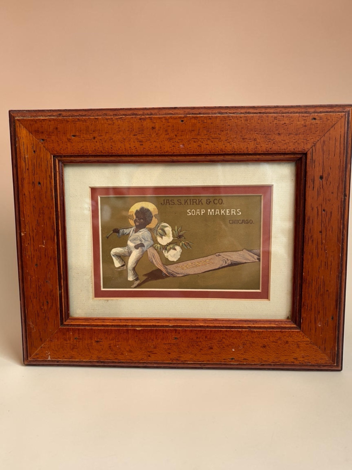 Antique Jas S. Kirk & Co. Soap Makers Advertisement In Wooden Frame Antique Jas S. Kirk & Co. Soap Makers Advertisement In Wooden Frame