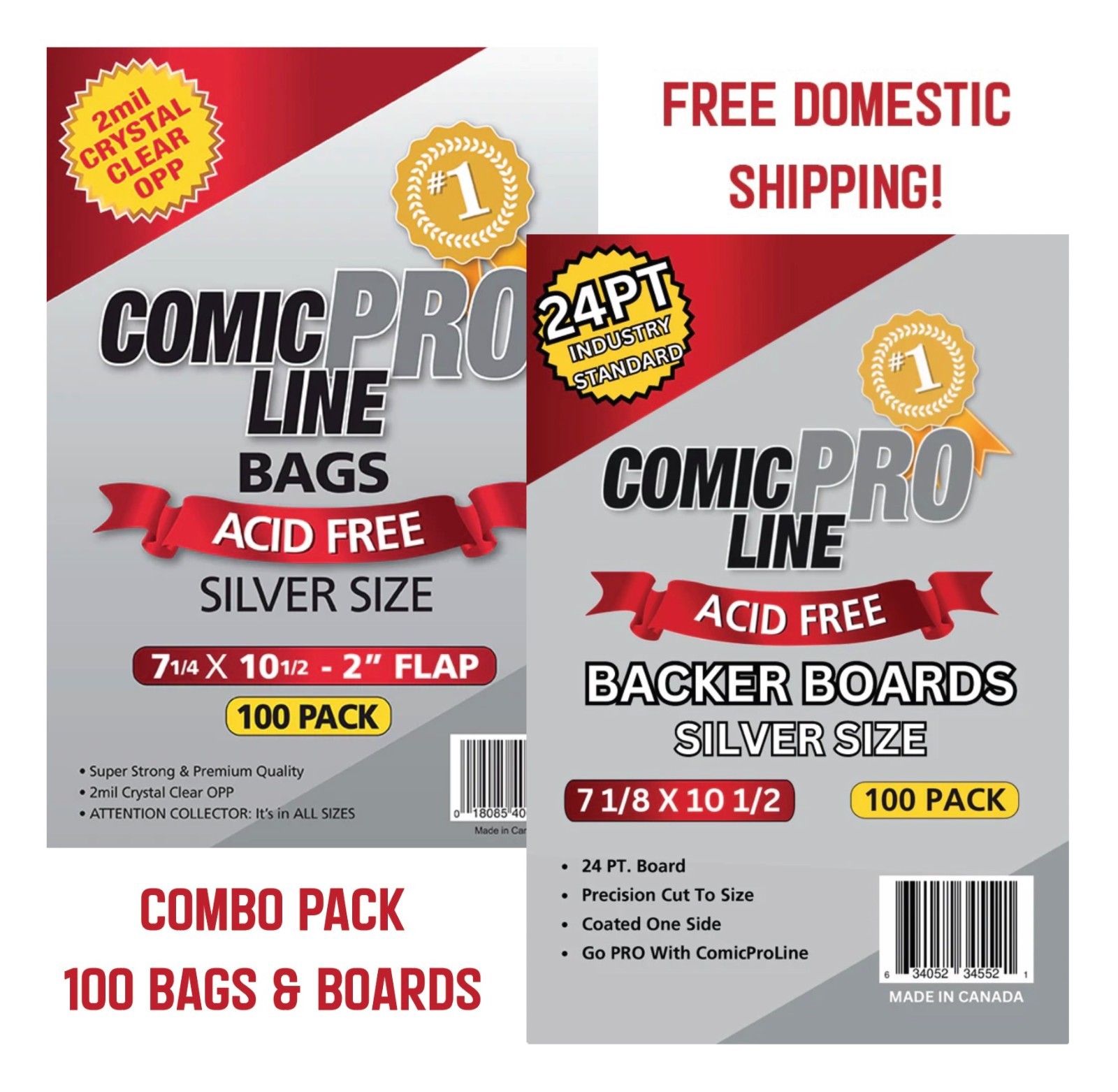 Comic ProLine Bags & Boards 100 Each (Silver Size) Top-Quality - Comic ProLine Bags & Boards 100 Each (Silver Size) Top-Quality -